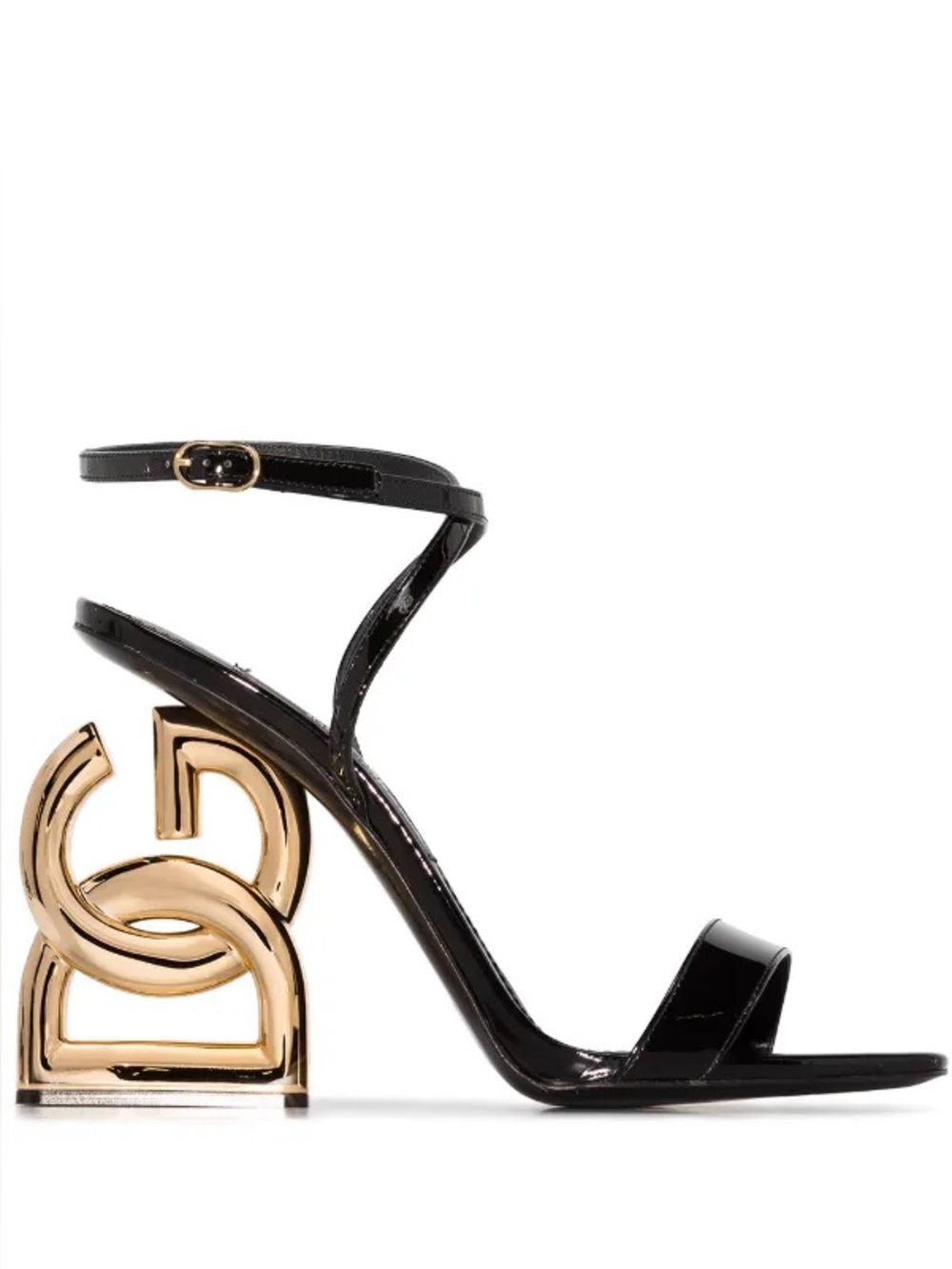 Dolce & Gabbana Black Kiera Patent Leather Sandals Gold DG Pop Heel NWT Size 41